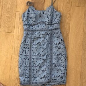 Beautiful Baby Blue Bardot Lace MIDI Dress